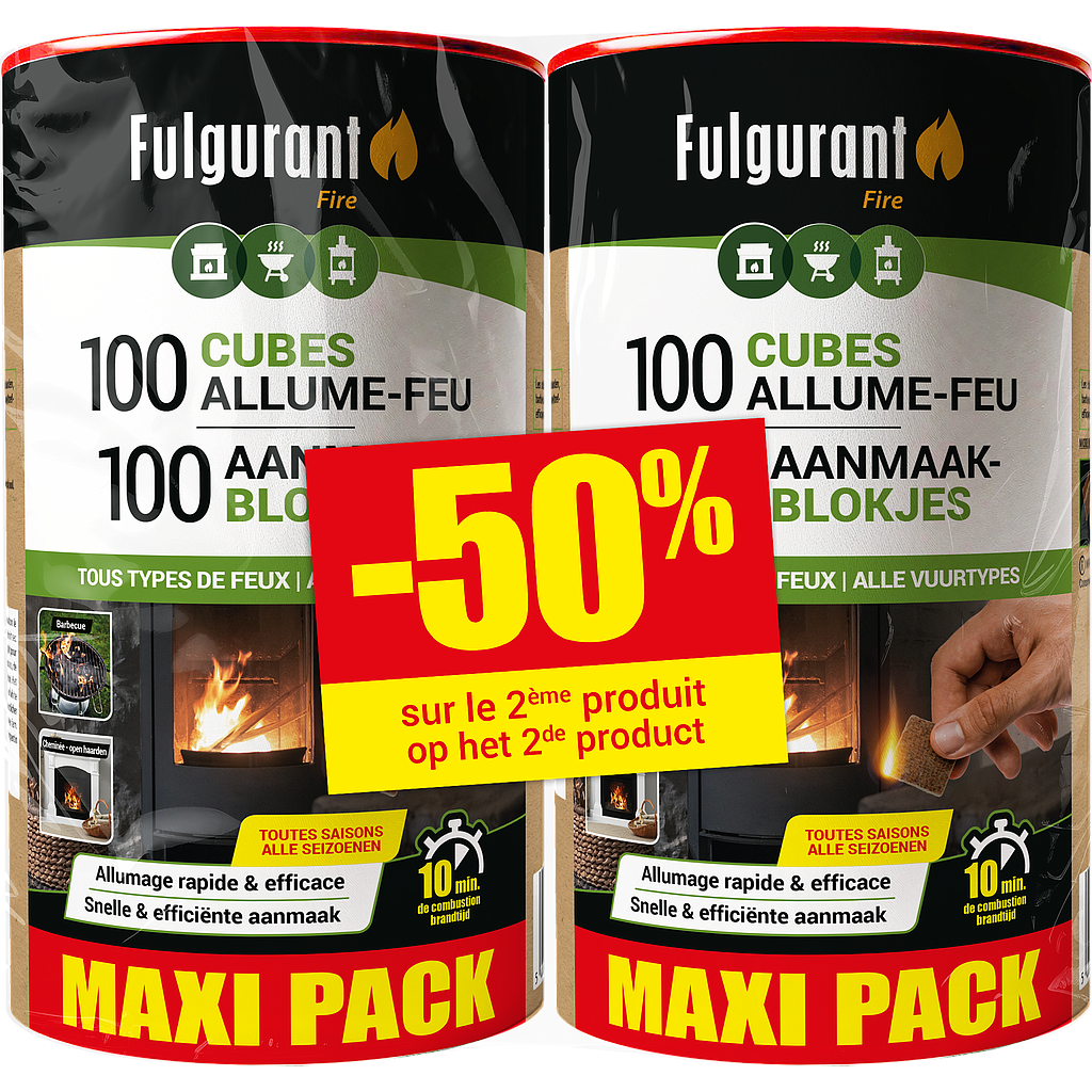 DUO PACK -50% - Fulgurant 100 cubes allume-feu