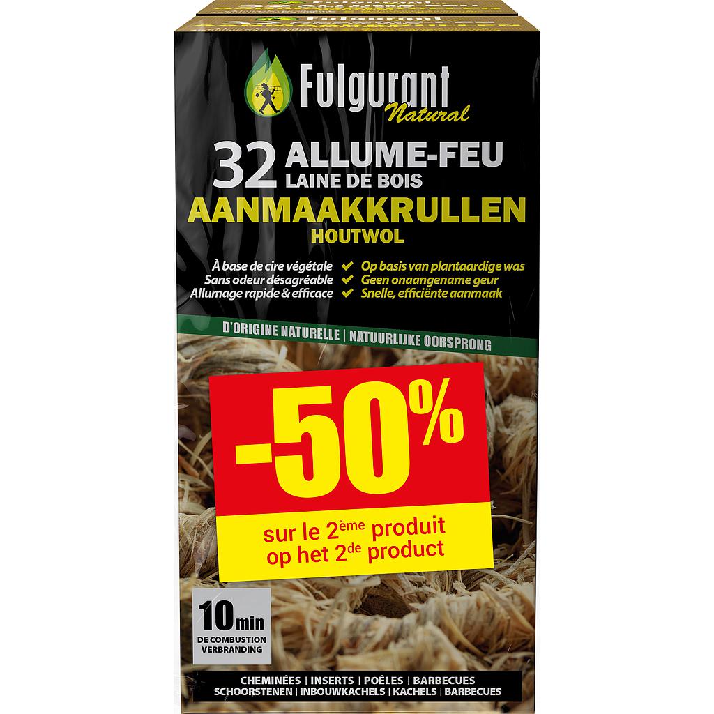 FULGURANT FIRE - DUO PACK -50% - 32 allume-feu laine de bois