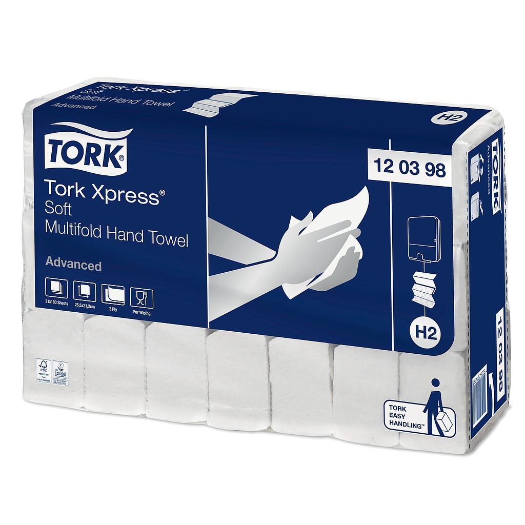 Tork Xpress Essuie-mains Doux Multifold Advanced Blanc H2, Z-fold, 21,2 x 25,5cm, 21 x 180pcs
