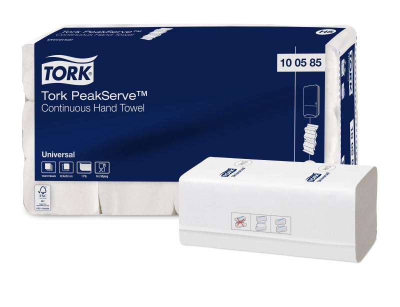 Essuie-Mains Tork PeakServe® Continu™ 1-Pli Blanc 20.1cmX28.4cm H5 12X410 pièces