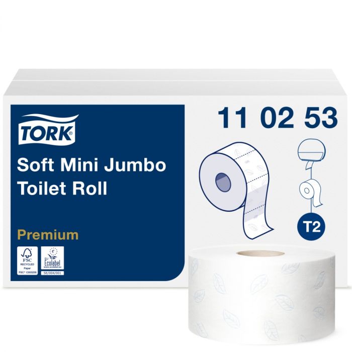 Tork Papier Toilette Mini Jumbo Doux 2 plis Blanc T2 Premium 12 x 1