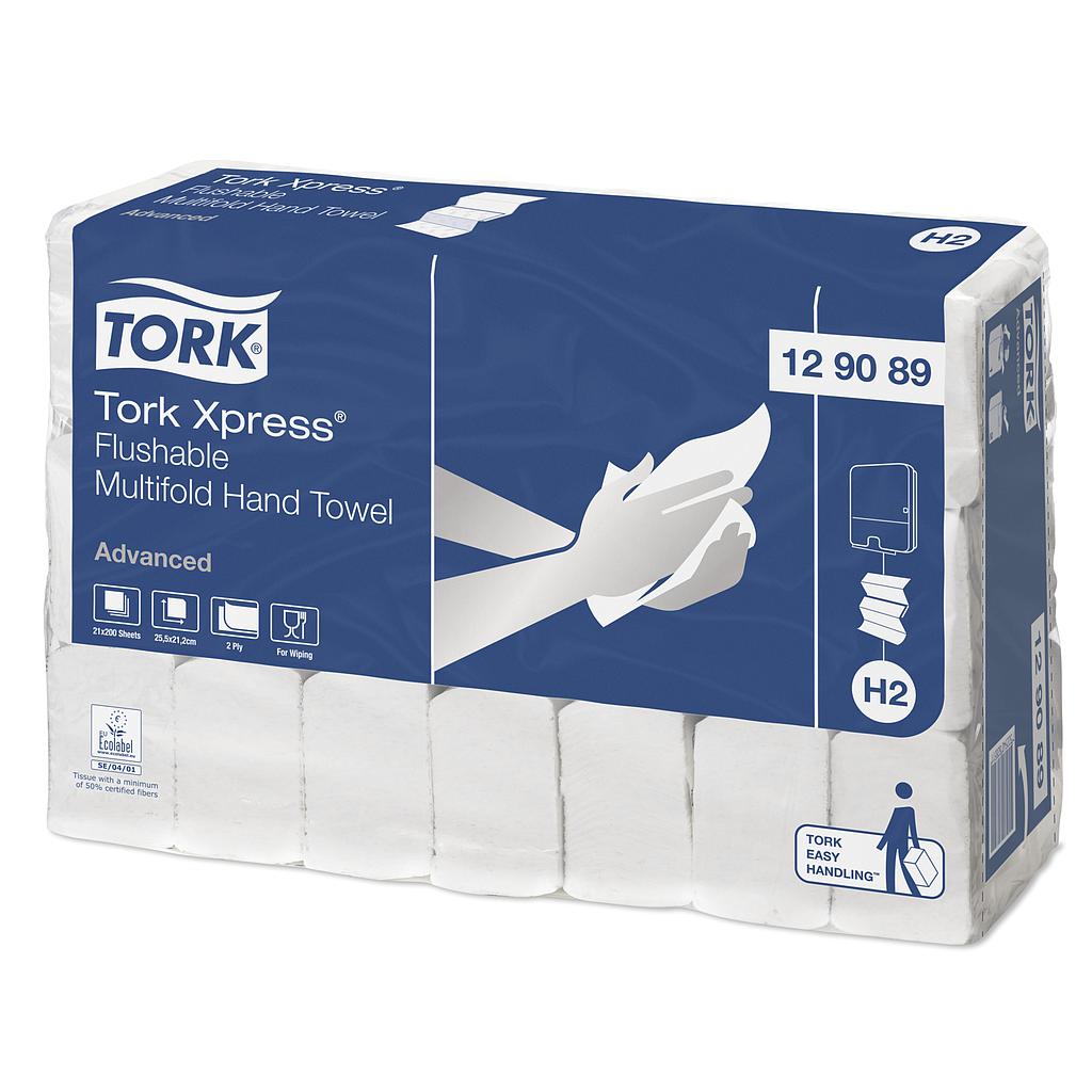 Tork Xpress® Essuie-mains Multifold Flushable 2 plis Blanc H2 Advanced 21 x 200
