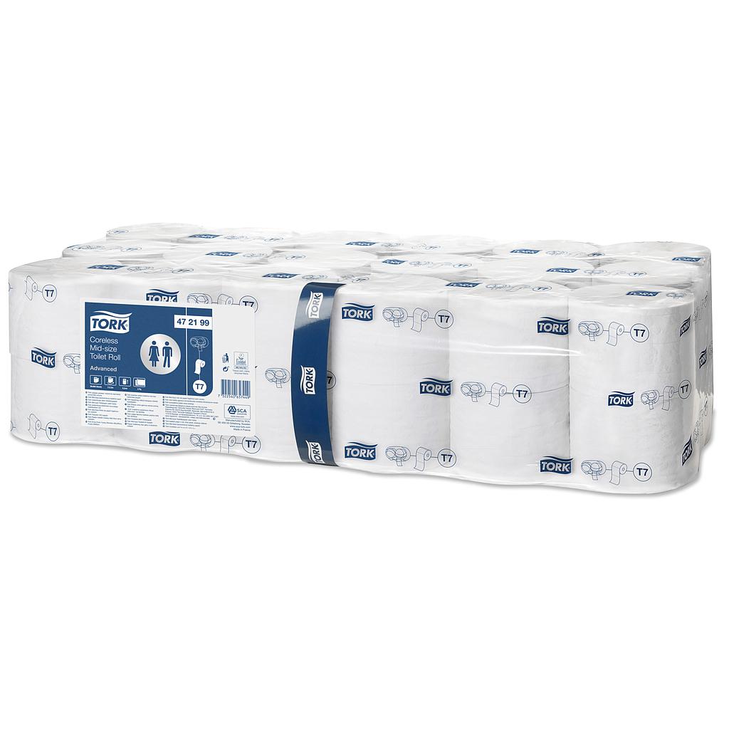 Tork Papier Toilette Rouleau Mid-size sans Mandrin 2 plis Blanc T7 Advanced 36 x 1
